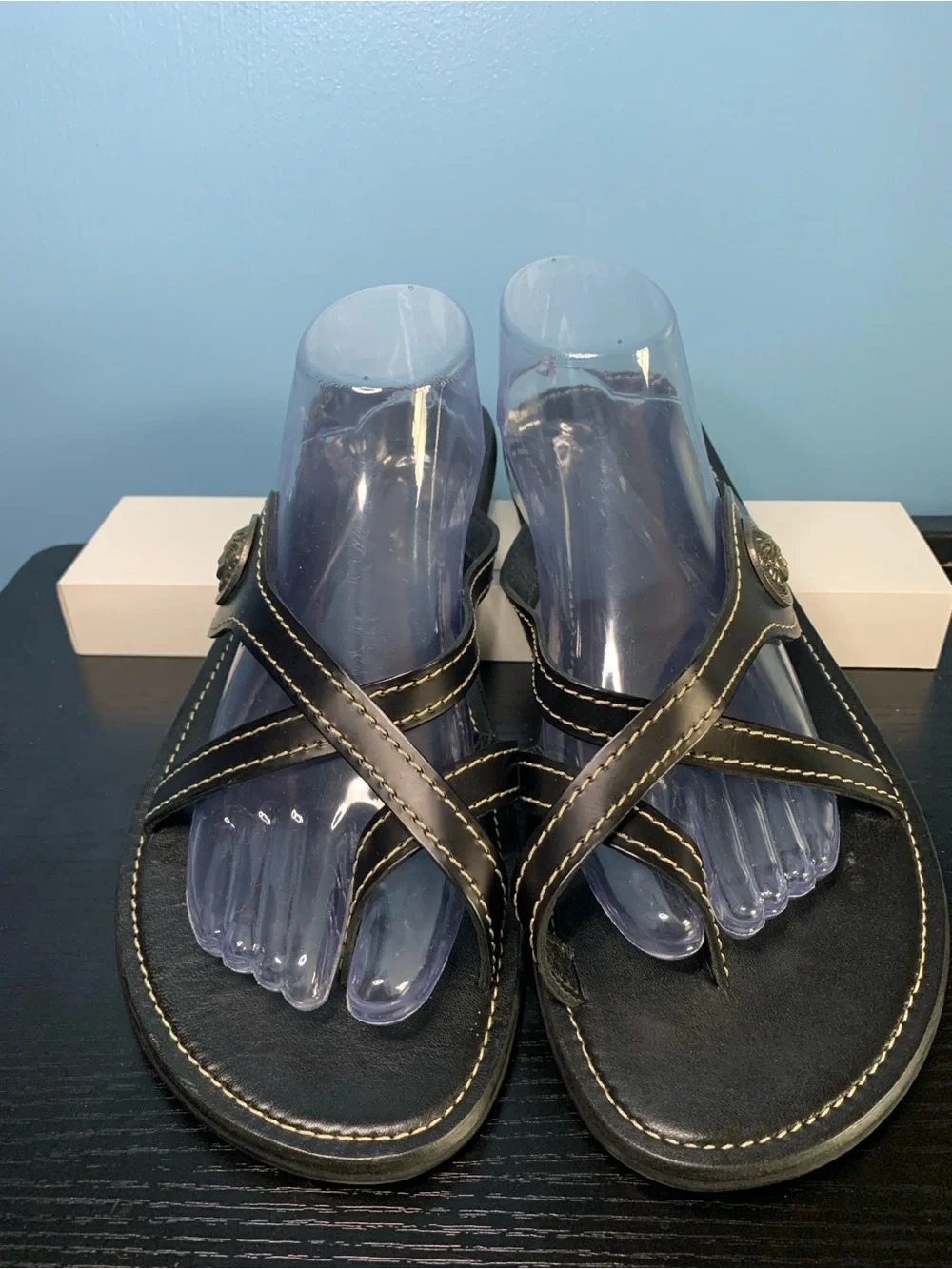 Men’s Black Leather Medallion Slide Sandals